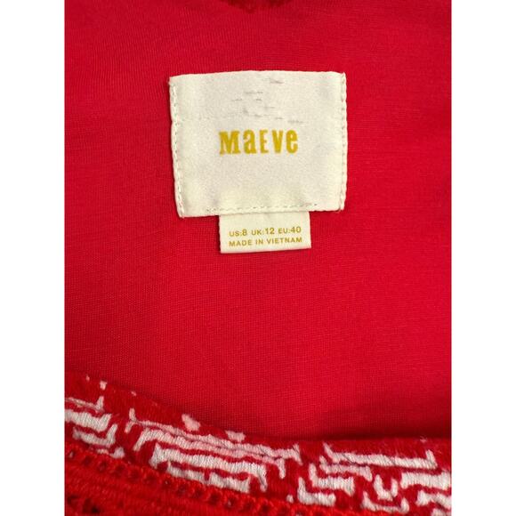 Maeve Dress Women's US 8 Red White Sleeveless Fit Flare Geometric Textured Zip - Picture 3 of 8